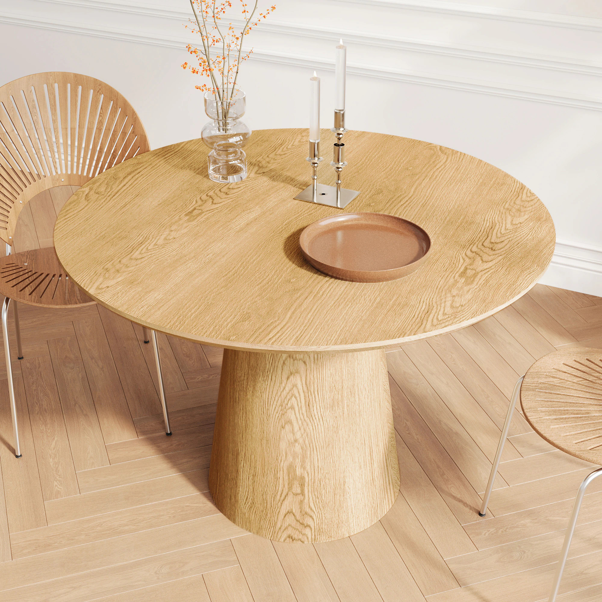 GDFStudio Clara Modern 43.31 in. Round Dining Table with Wood Finish Top and Pedestal Base - Brown one_size | 327570 | Lowe's