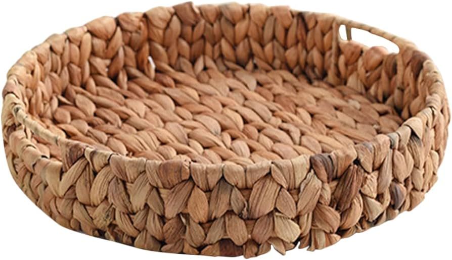 Amazon.com: OUNONA Woven Round Fruit Tray Bread Serving Basket Water Hyacinth Storage Baskets Han... | Amazon (US)