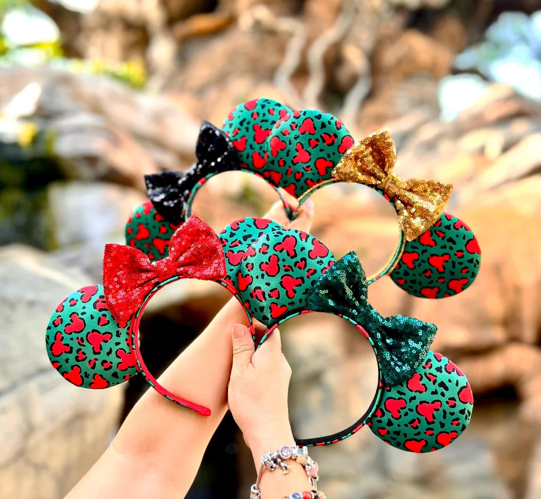 Christmas Cheetah Print Mickey Head Inspired Mouse Ears, Disney Ears, Minnie Ears, Mickey Ears, H... | Etsy (US)