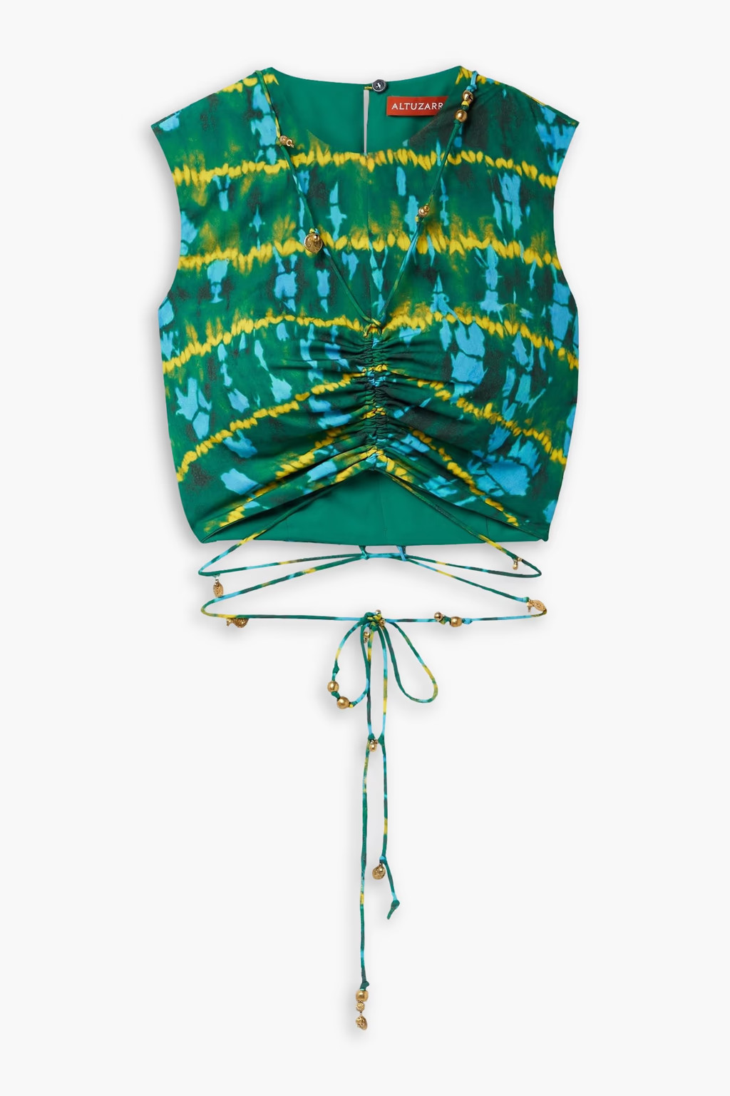 Ayana cropped embellished ruched tie-dyed crepe de chine top | The Outnet (US and CA)