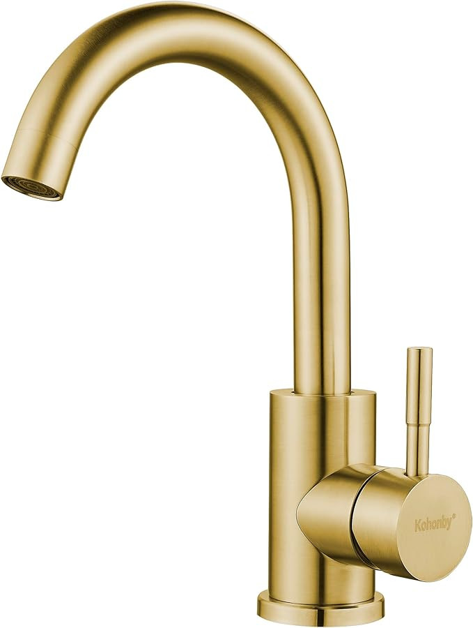 Wet Bar Sink Faucet Single Hole Brushed Gold, Modern Single Handle Bathroom Sink Faucet Commercia... | Amazon (US)