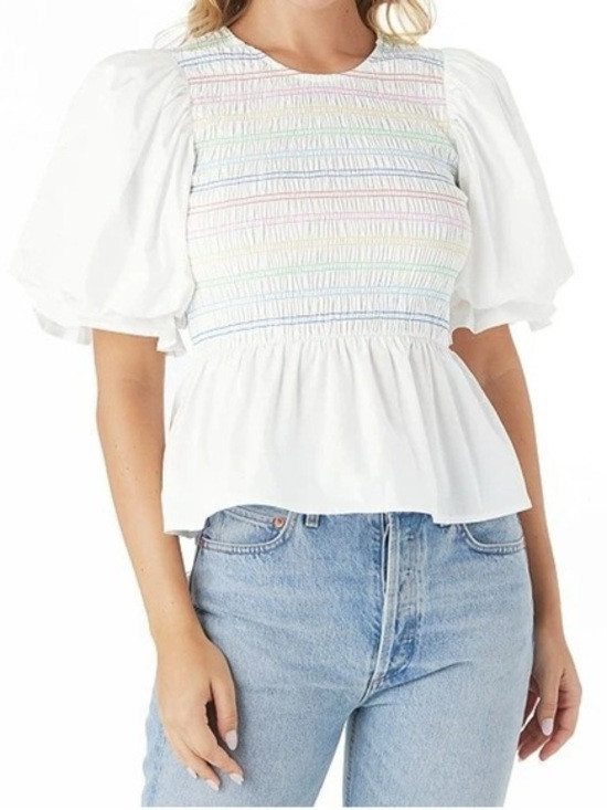 White Crosby by Mollie Burch Sloan peplum top with rainbow smocking | Poshmark