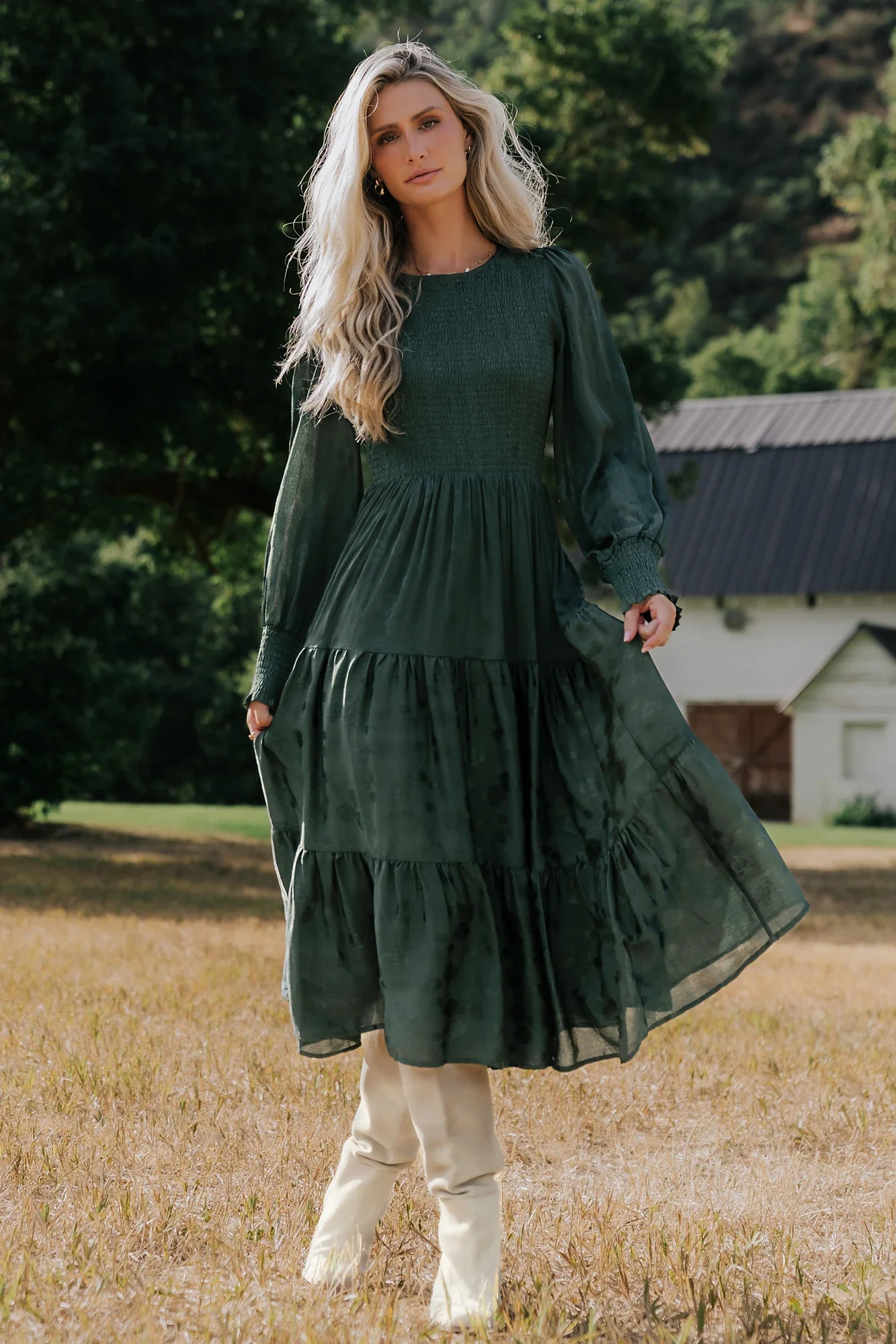 Stockholm Smocked Dress, Dark Green Midi | Baltic Born | Baltic Born