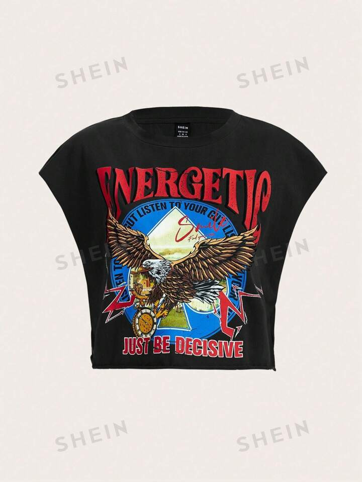 SHEIN EZwear Summer  Outfits Eagle & Letter Graphic Crop Tee | SHEIN