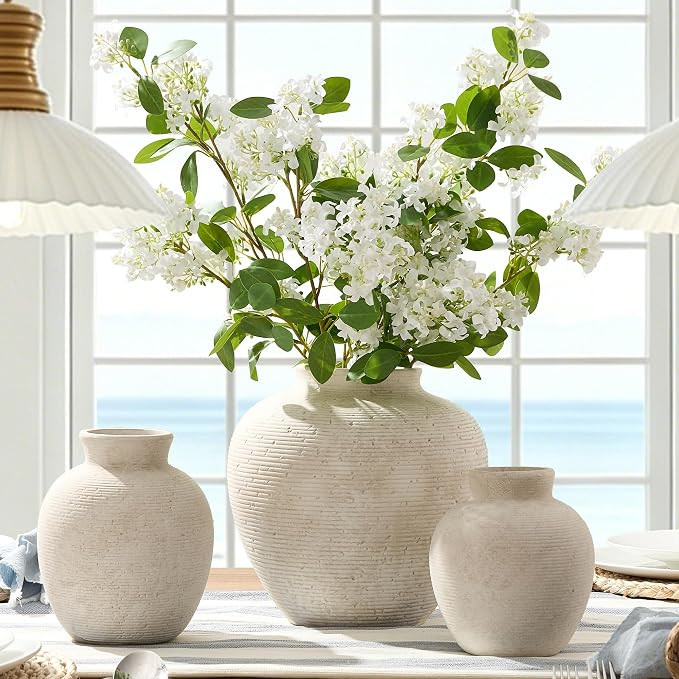 Ceramic Flower Vase Home Decor - Large Tall Farmhouse Table Vases Rustic Vintage Living Room Kitc... | Amazon (US)