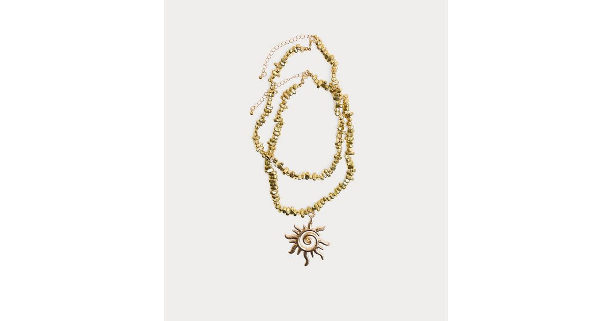 Public Desire Gold Tone 2 Layer Sunshine Pendant Necklace | New Look | New Look (UK)