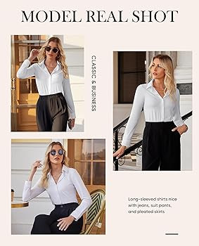 siliteelon Button Down Shirts for Women Slim fit Long Sleeve Stretch Dress Shirts Work Shirt Wrin... | Amazon (US)