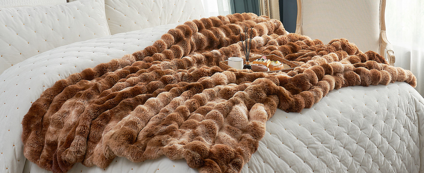 Cozy Bliss Faux Fur Throw Blanket for Couch, Fuzzy Soft Plush Thick Bubble Blanket for Sofa Bedro... | Amazon (US)