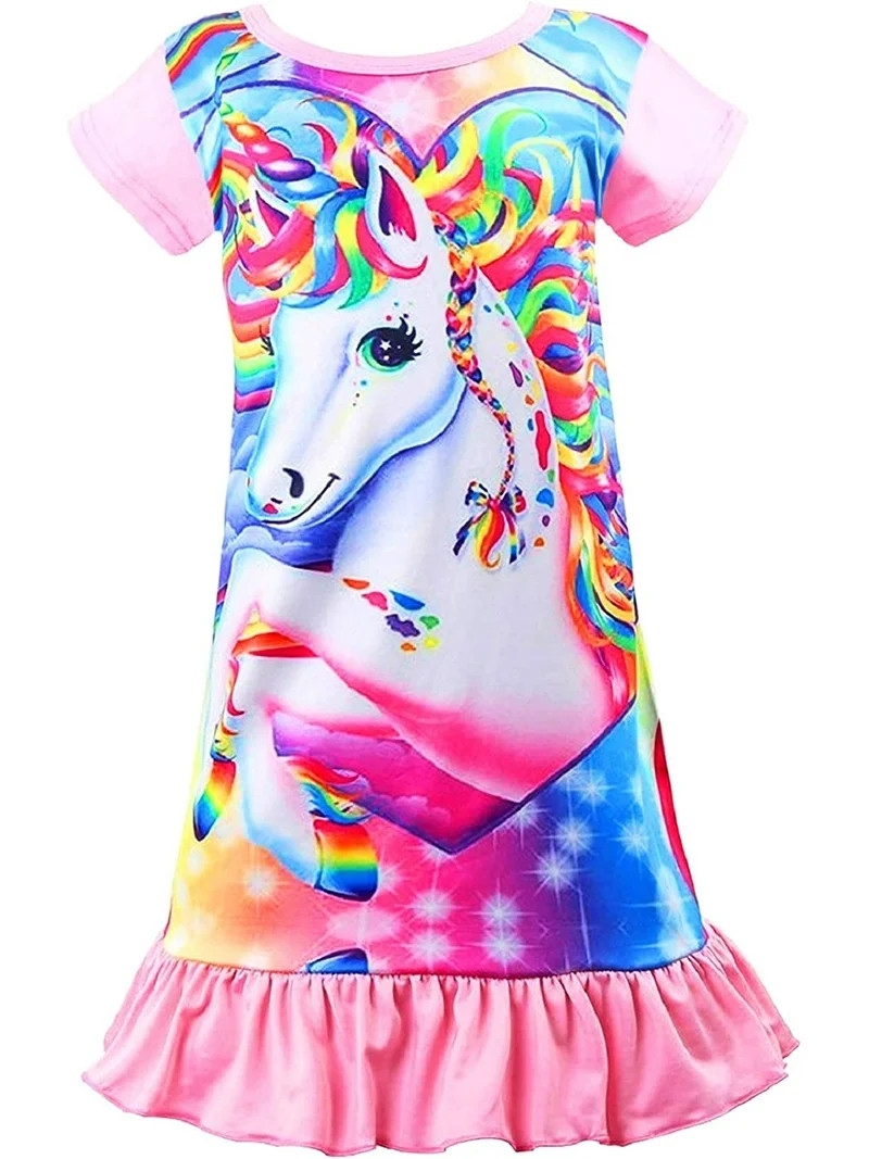 Sylfairy Girls Nightgowns, Unicorn Short Sleeve Sleepwear Nightie Nightgown Princess Pajama Dress... | Walmart (US)