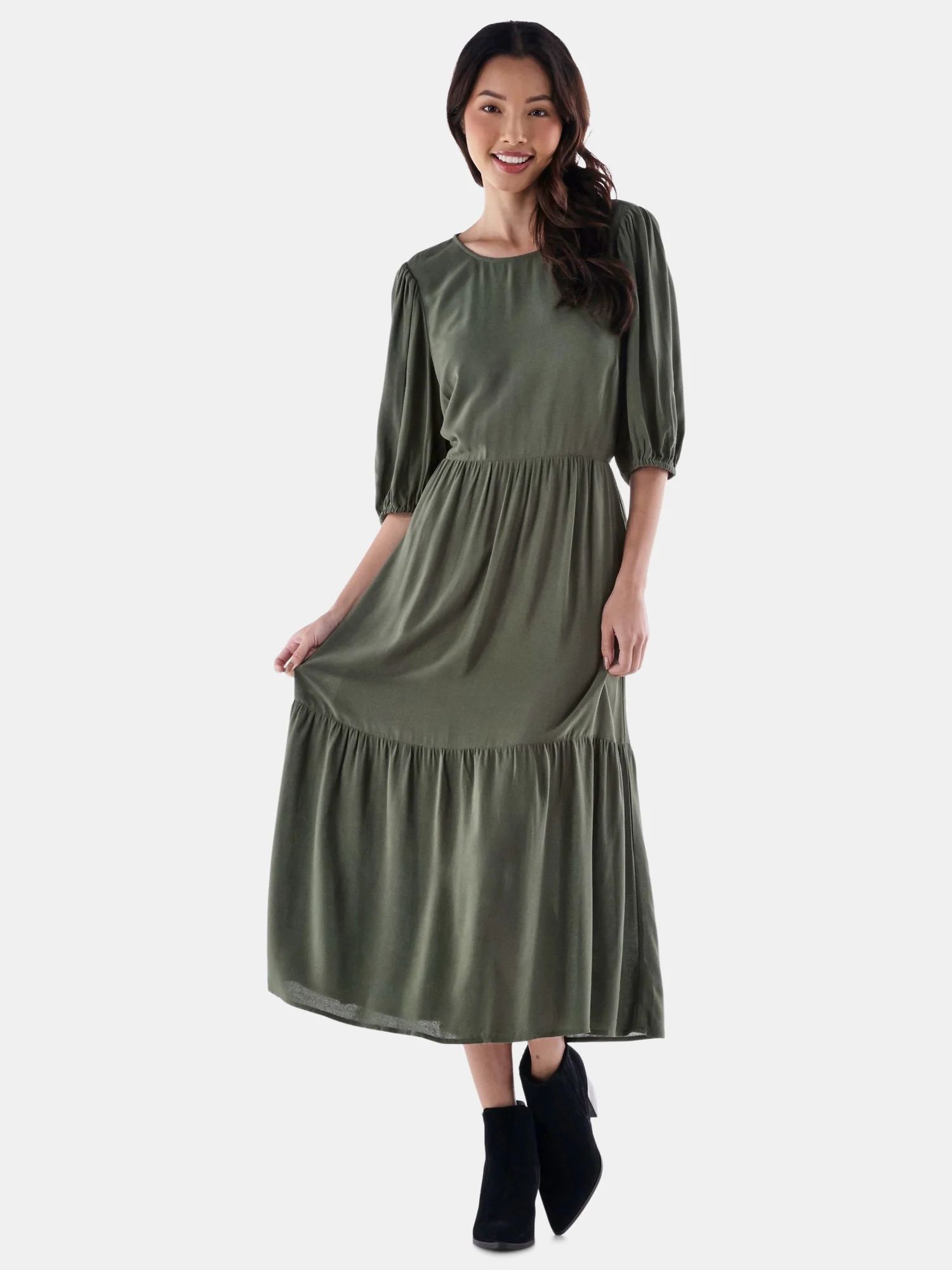 Time and Tru Women’s and Women's Plus  Tie-Back Midi Dress, Sizes XS-4X | Walmart (US)