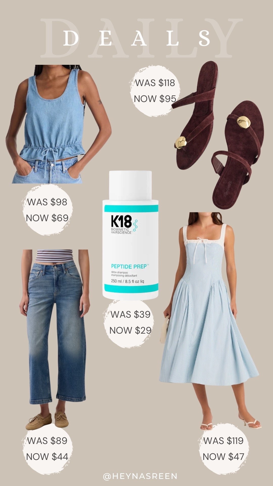 Daily deals on Madewell top, Madewell sandals, Nordstrom dress, K18 detox shampoo, Gap jeans