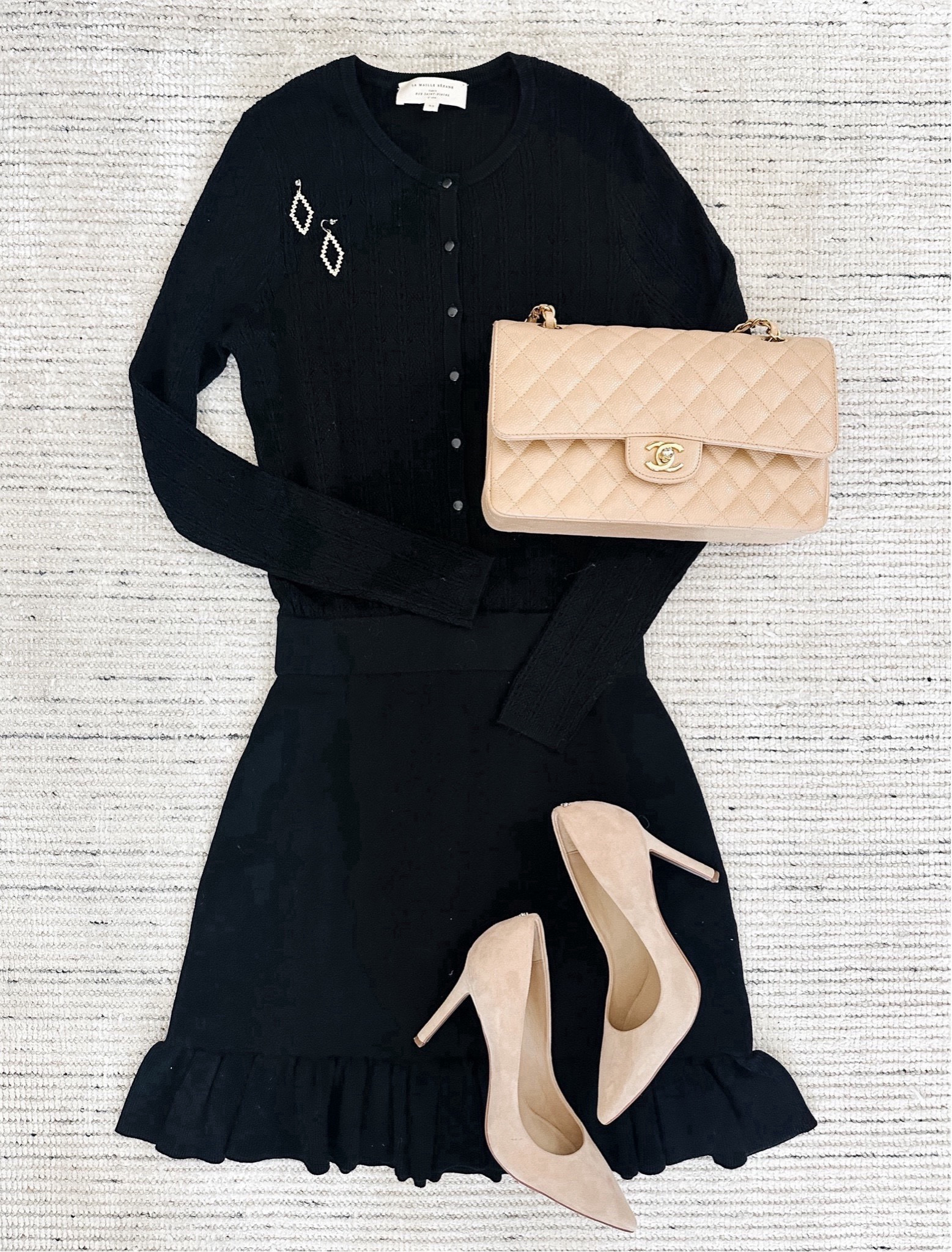 Fall and winter outfit with black sweater dress paired with pumps and accessories for a chic look. Can be dressed warmer with tights and a coat! Love this for workwear, holiday outfits and more 

#LTKSeasonal #LTKStyleTip