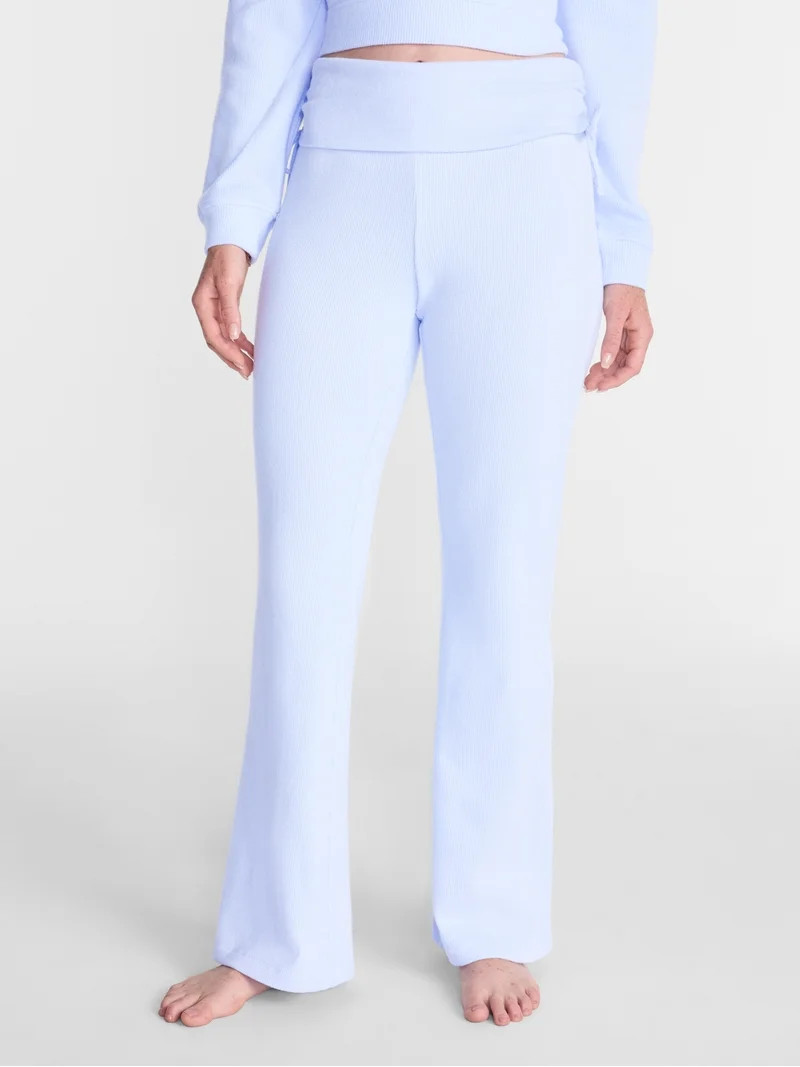 No Boundaries Waffle Knit Foldover Pants, 31.5'' Inseam, Women\u2019s and Women's Plus XS-2X | Walmart (US)