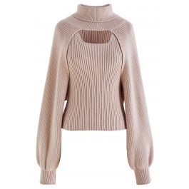 Turtleneck Rib Knit Twinset Top in Dusty Pink | Chicwish