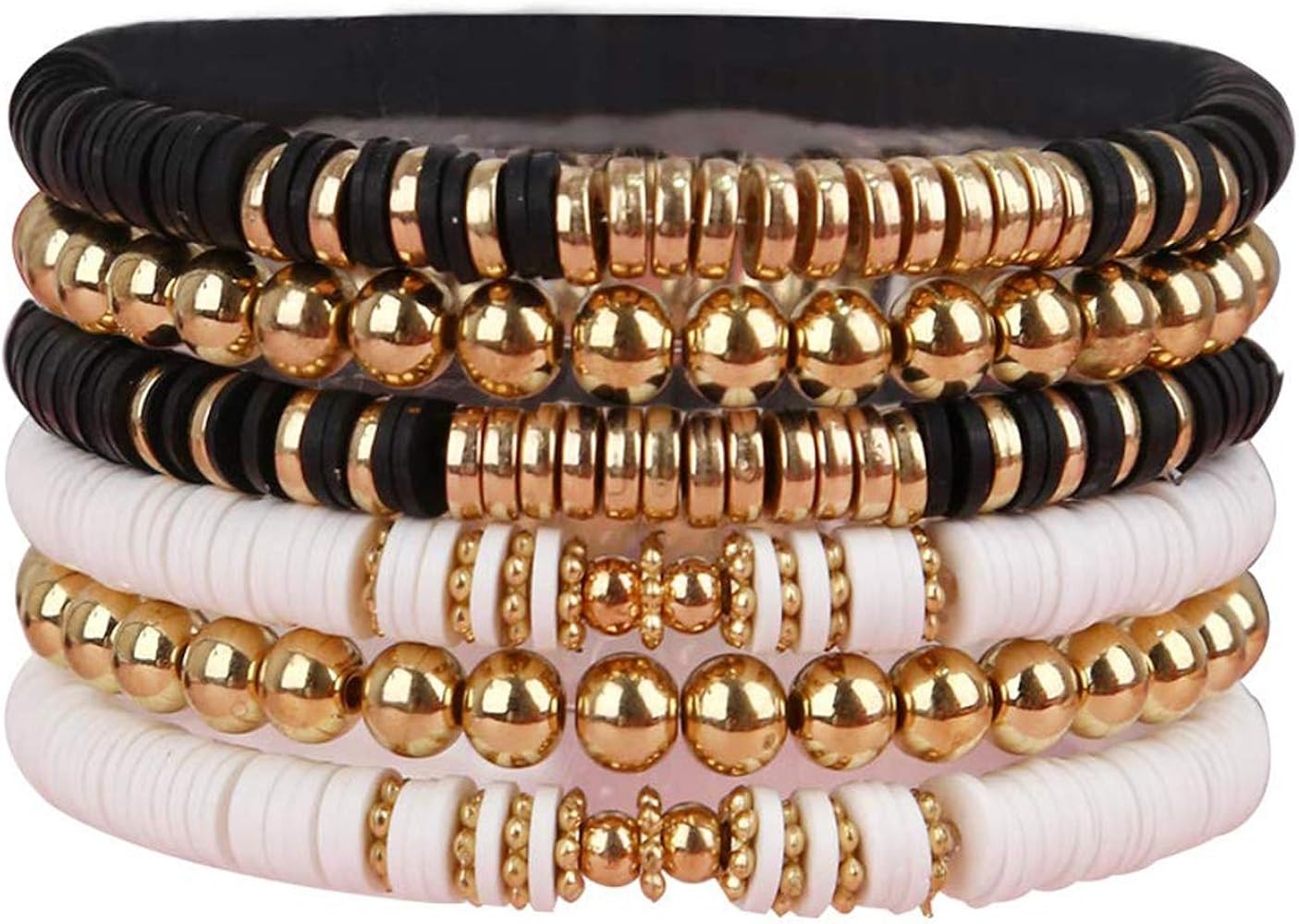 Surfer Stretch Bracelet Set Bohemia Vinyl Beads Heishi Polymer Clay Stacking Bracelet for Women G... | Amazon (US)