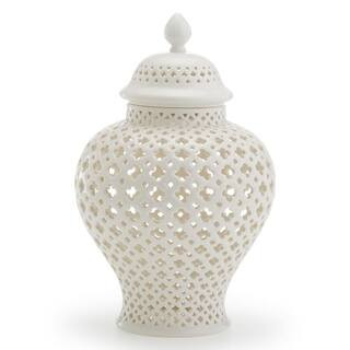 Two's Company Carthage Medium Pierced Covered Lantern - Porcelain 11-1/2 in. H x 7-3/4 in. Dia 62... | The Home Depot