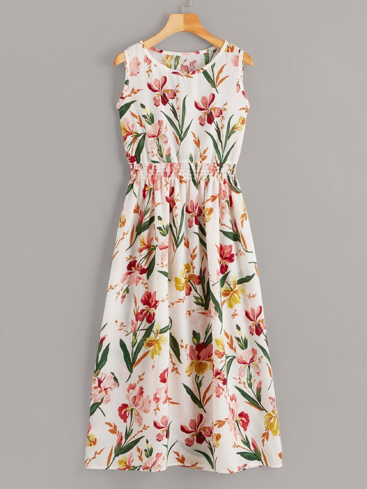 Floral Print Shirred Dress | SHEIN