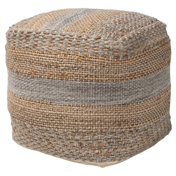 Baxton Studio Grange Moroccan Inspired Natural and Grey Handwoven Hemp Pouf Ottoman | Walmart (US)