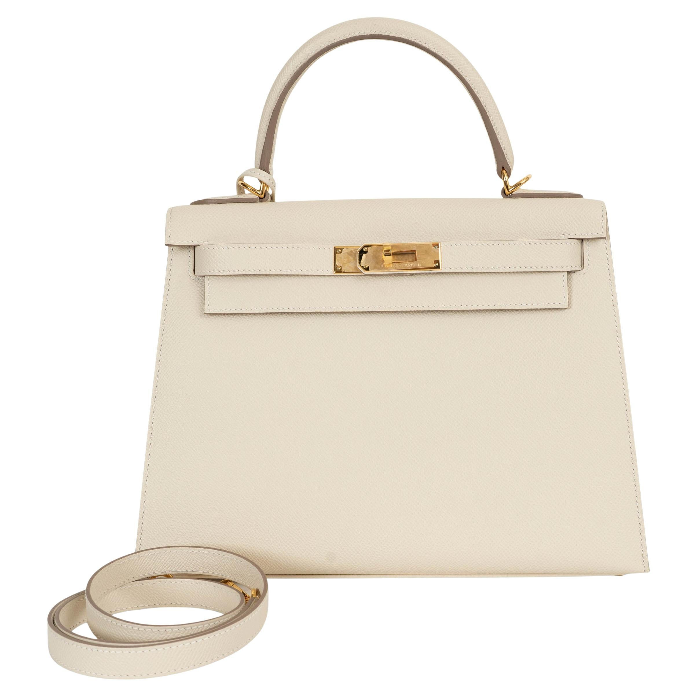 HERMES Craie white Epsom leather KELLY 28 SELLIER Bag Ghw | 1stDibs