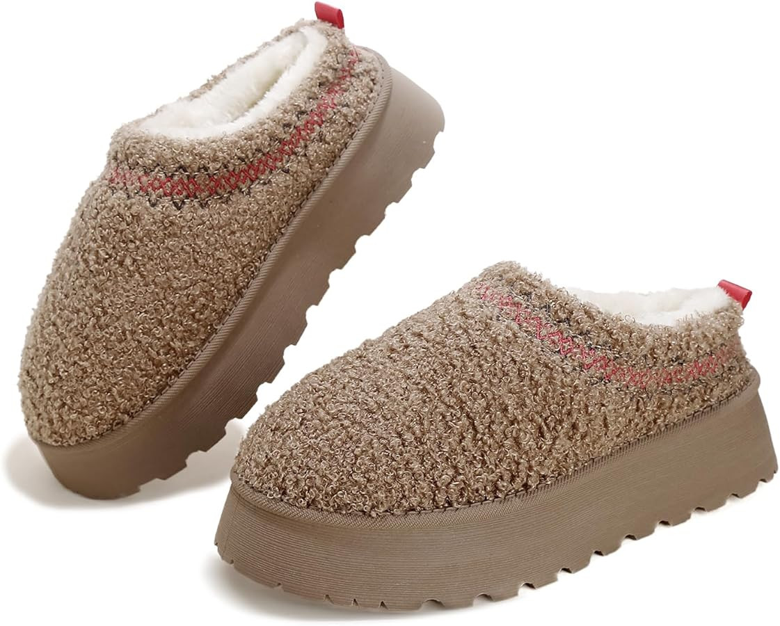Women's Platform Fuzzy Slippers, Warm Winter Snow Mini Boots with Memory Foam, Fur Fleece Lined H... | Amazon (US)