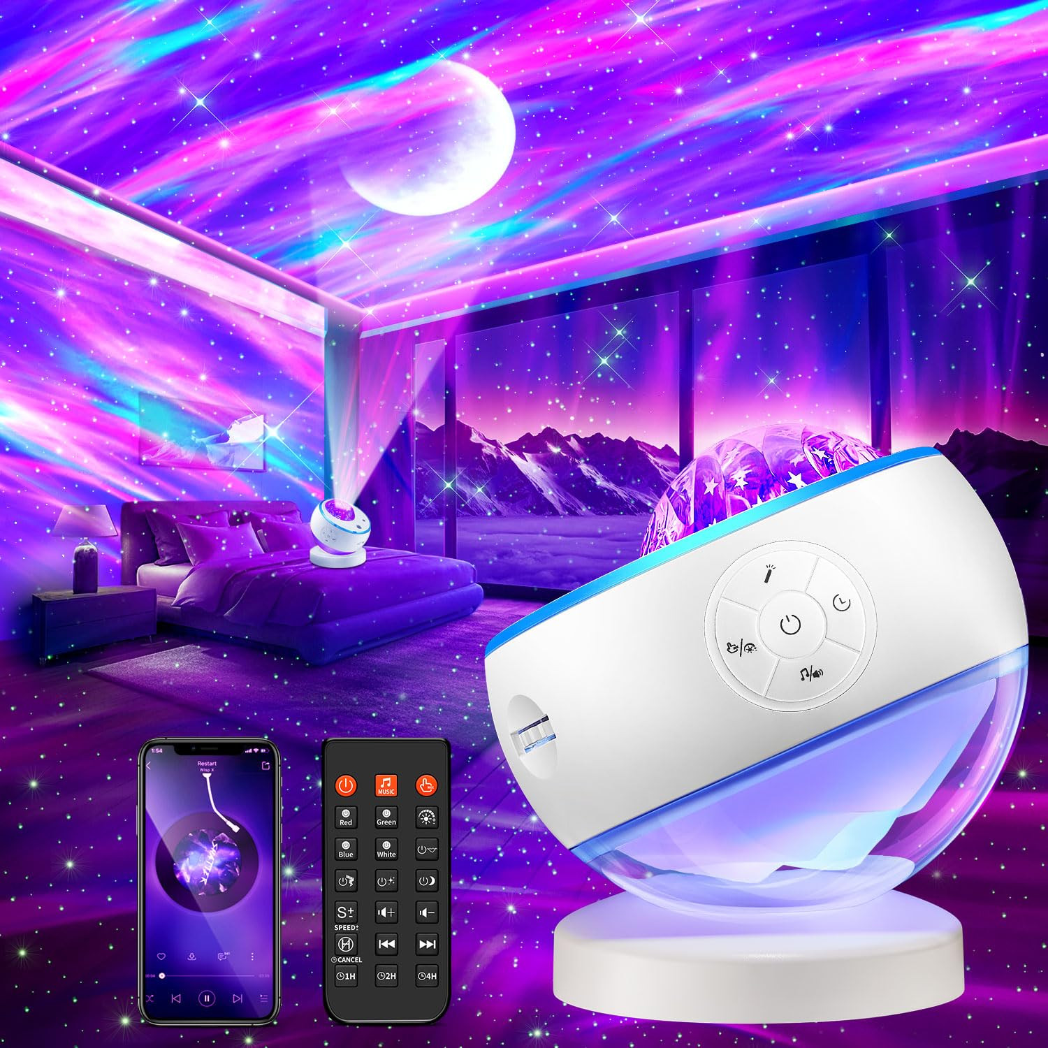 Northern Lights Projector,300+Color Modes Galaxy Projector for Bedroom, 15 White Noise, 5Moon Sta... | Amazon (US)