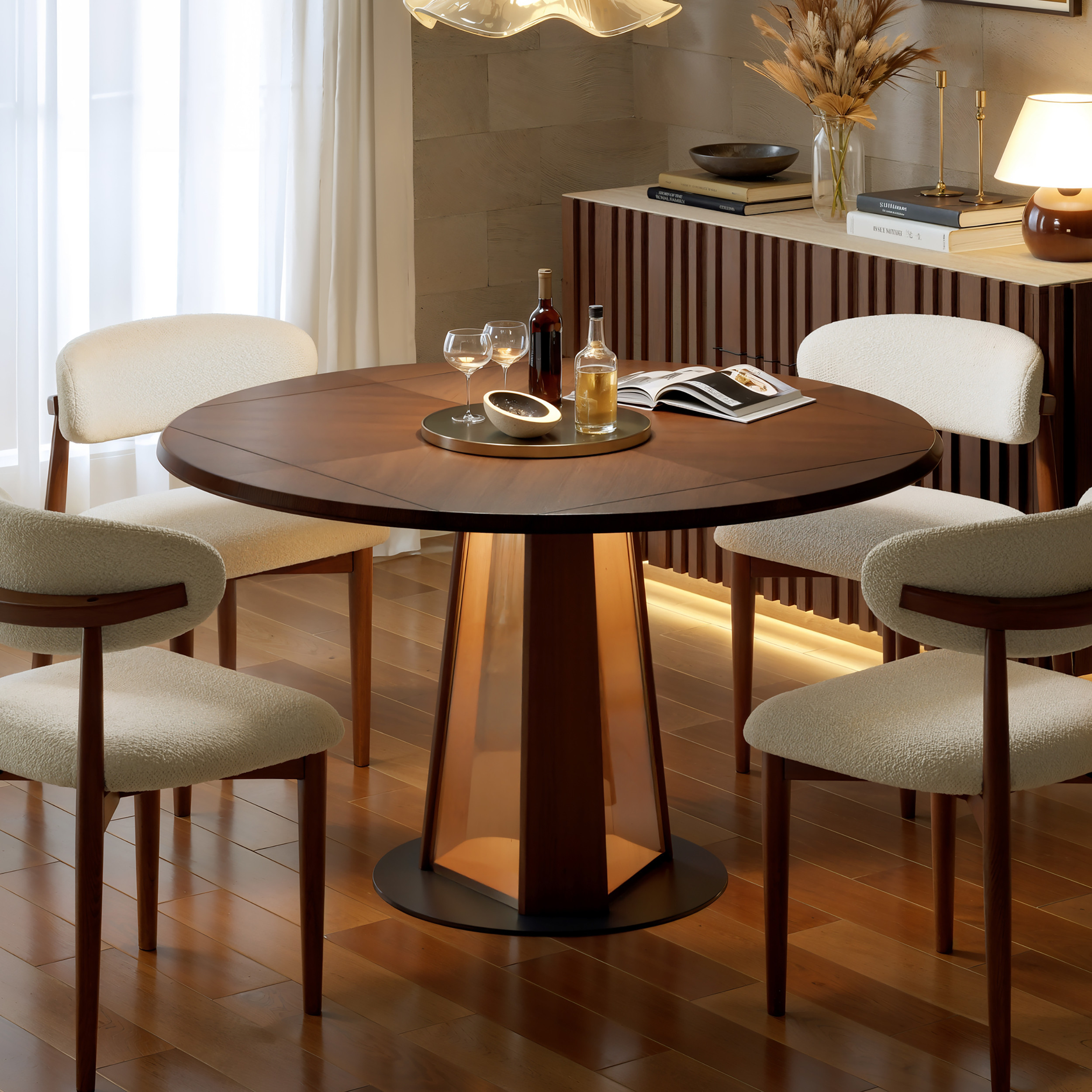 36""-47"" Solid Wood Extendable Dining Table with Light | Homary