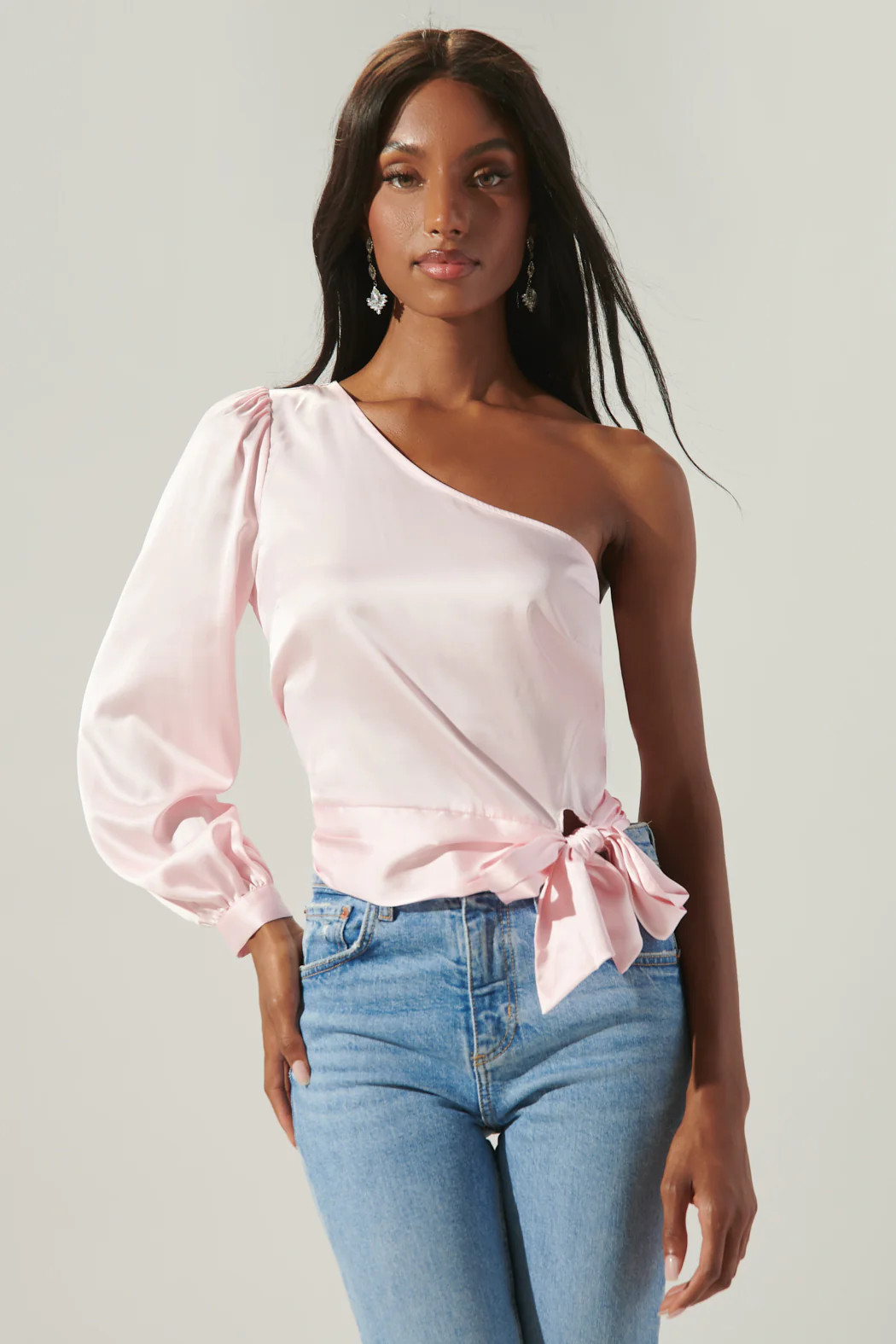 Avalon One Shoulder Waist Tie Satin Top | Sugarlips