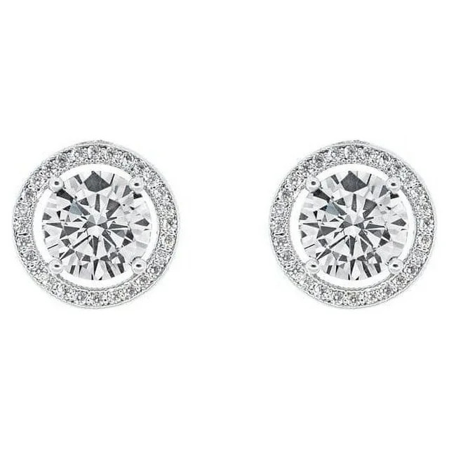 Cate & Chloe Ariel 18k White Gold Plated Silver Halo Stud Earrings | CZ Earrings for Women, Gift ... | Walmart (US)