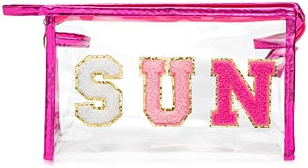 Y1tvei Preppy Patch SUN Varsity Letter Cosmetic Toiletry Bag Transparent PVC Zipper Makeup Bag Da... | Amazon (US)