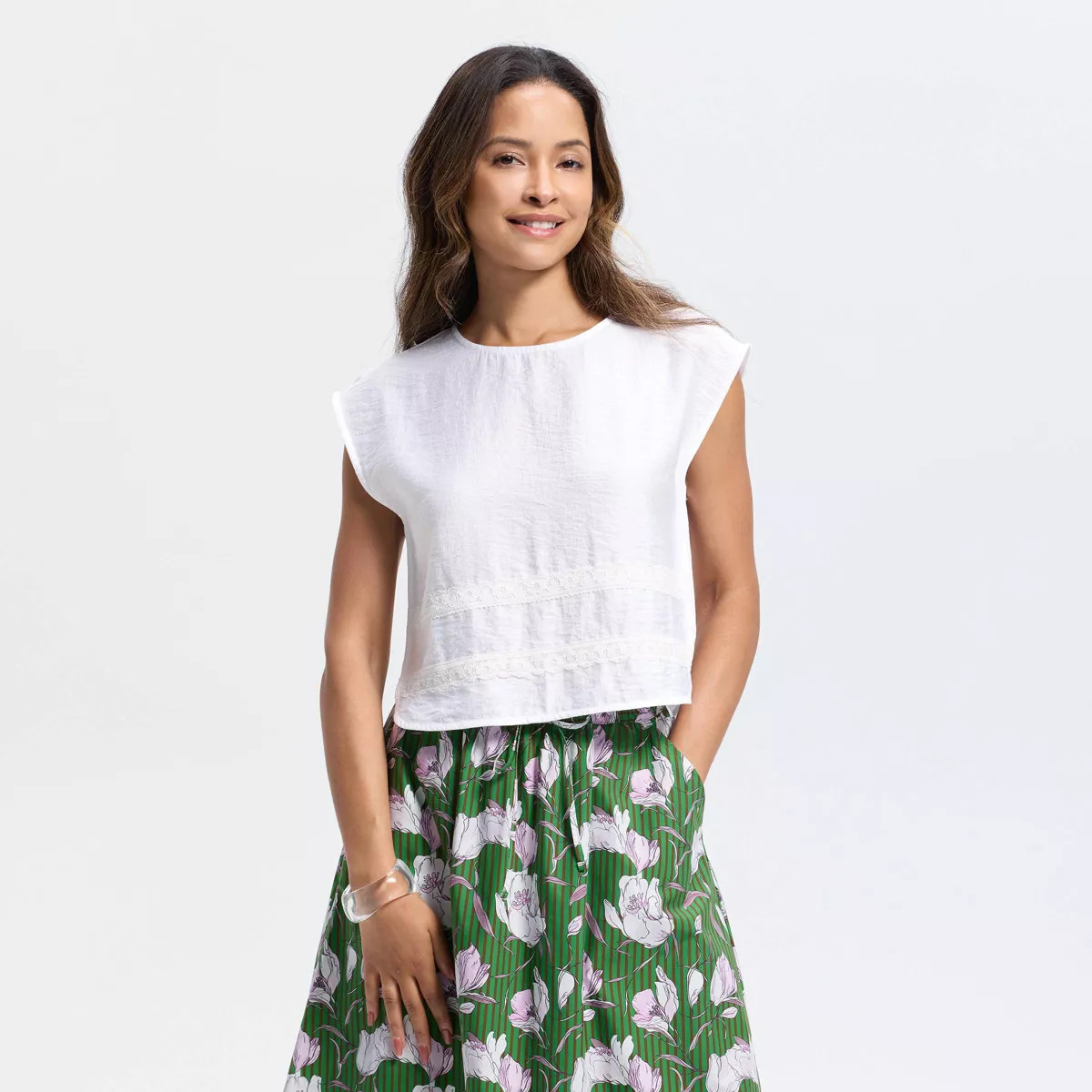 Women's Cap Sleeve Lace Trim Top - Universal Thread™ | Target