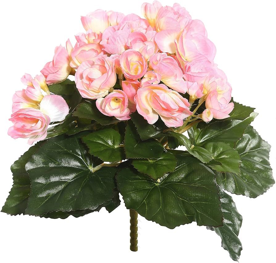 Vickerman Everyday Artificial Light Pink Begonia Bush 9.5" Long - Premium Faux Flowers for Weddin... | Amazon (US)