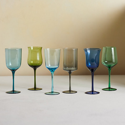 Assorted Glass Goblets, Set of 6 Blue + Green | Terrain