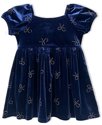 Baby Girls' Puff Sleeve Stretch Velvet Bow Dress | Macy's