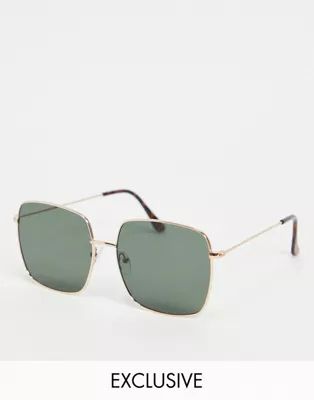South Beach square sunglasses with gold frames and green lens | ASOS (Global)