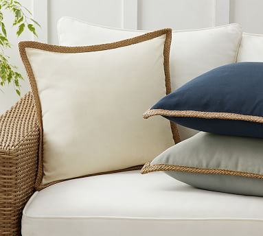 Faux Natural Fiber Trim Indoor/Outdoor Pillows | Pottery Barn (US)