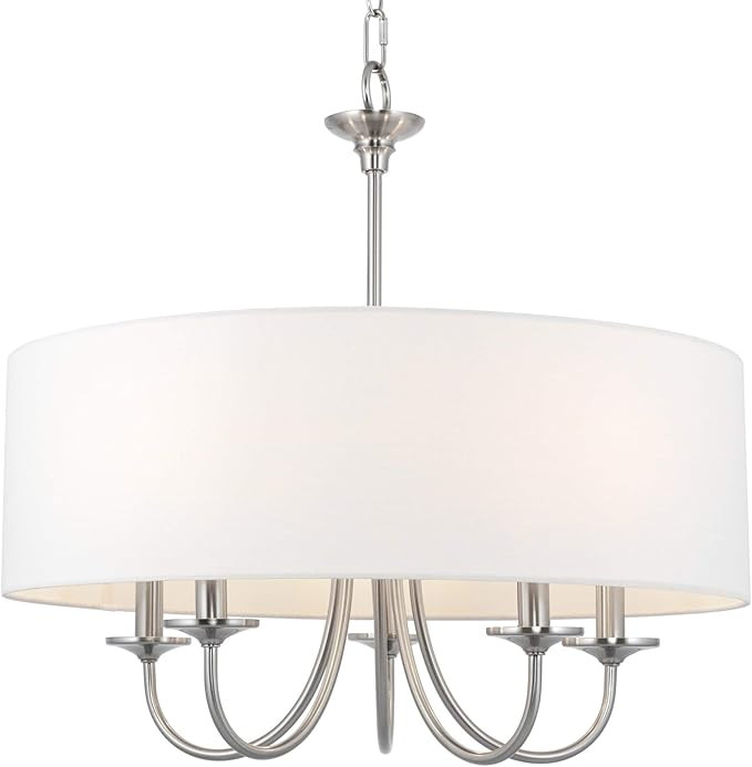 Quinn 22" Modern Drum Chandelier with Large White Linen Shade, 5-Light Modern Farmhouse Hanging L... | Amazon (US)