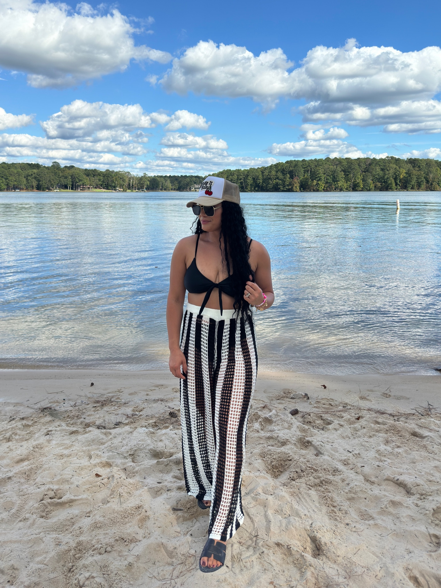 Wearing a large In the swimsuit and XL in the set! Hat was special made from our retreat 