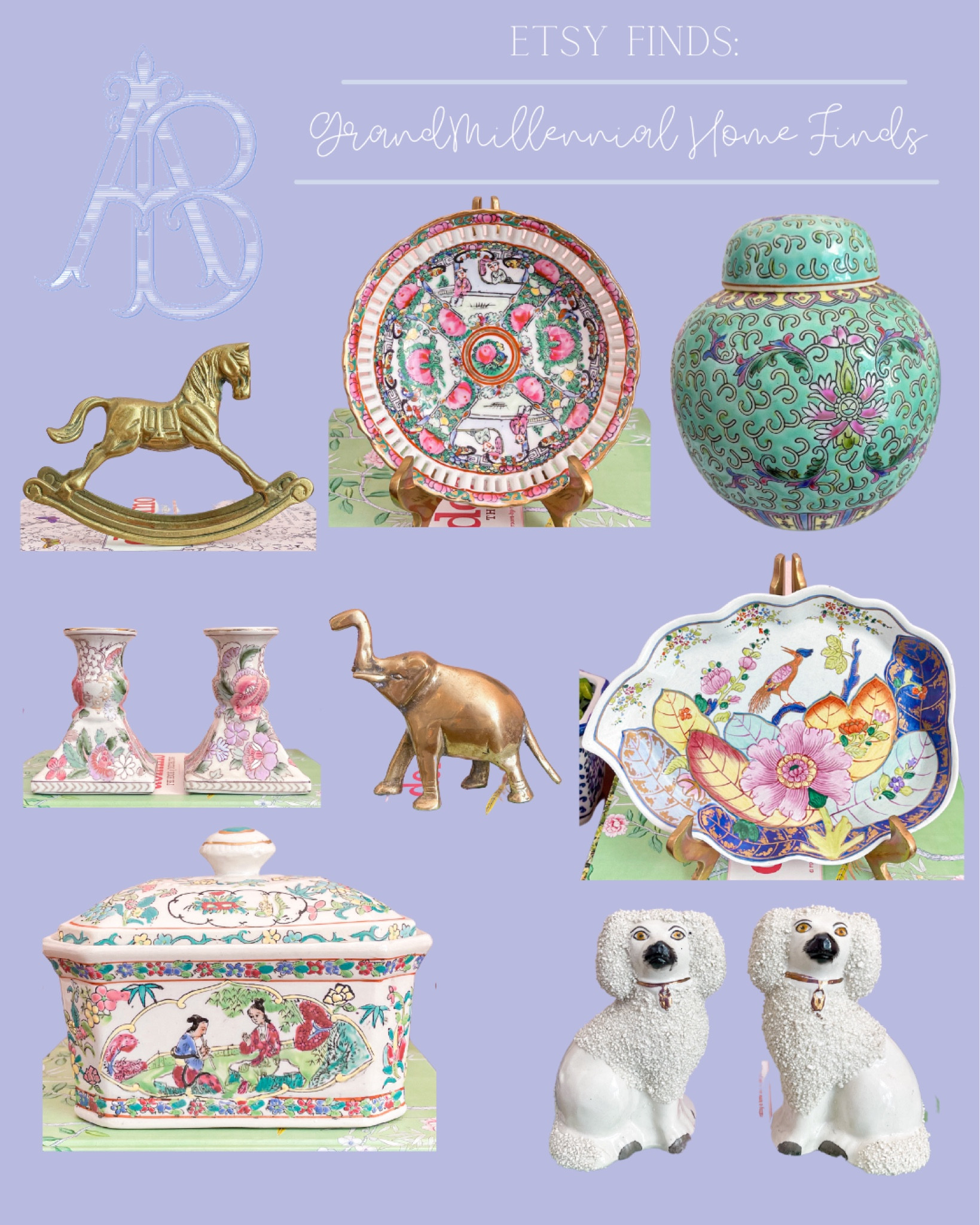 Etsy Grandmillennial vintage finds!

Lenox spice village, lenox village canister, GrandMillennial home, pastel aesthetic, kitchen decor, new traditional home, GrandMillennial style, vintage finds, vintage home, Etsy finds, tobacco leaf, mottahedeh, vintage needlepoint floral art, United Wilson, Chelsea house, Imari vase, floral candlesticks, tablescape, Shelfie, brass nursery decor, rose medallion, Famille rose, Famille verte, staffordshire dogs, brass elephant, rocking horse, plate wall 

#LTKSeasonal #LTKGiftGuide #LTKhome