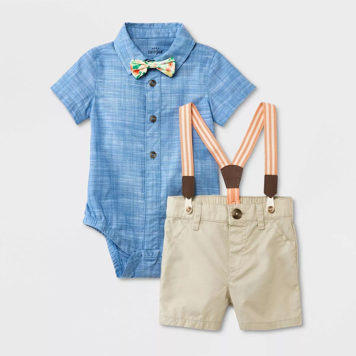 Baby Boys' Mini Man Suspender Top & Bottom Set with Bow Tie - Cat & Jack™ Cream/Blue | Target