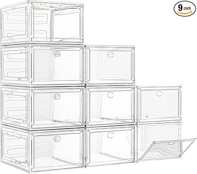 Large Clear Shoe Boxes Organizer【Thicker Material】Stronger Shoe Box with Magnetic Door, Stack... | Amazon (US)