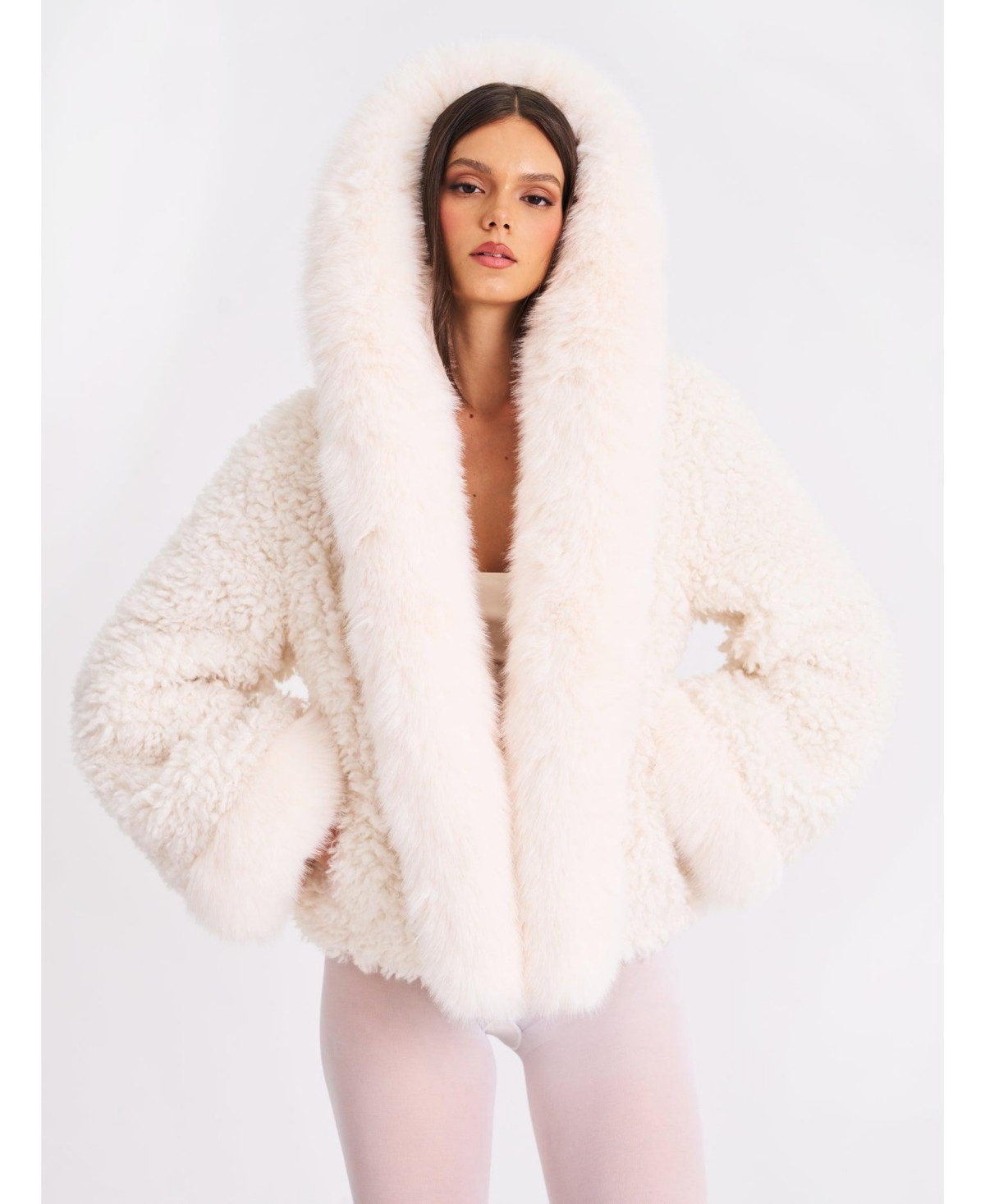 Miss Circle Women's Jumbo Kali White Faux Shearling Fur Trimmed Coat - White | Macy's