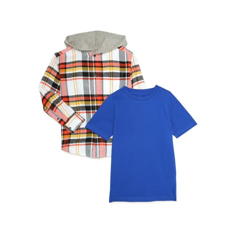 Wonder Nation Boys Hooded Flannel and T-Shirt, 2-Pack, Sizes 4-18 & Husky | Walmart (US)