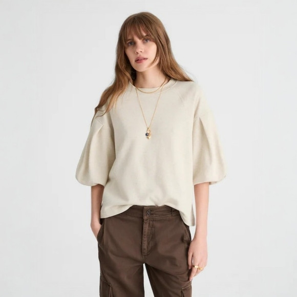 Madewell Heather Natural Puff-Sleeve Sweatshirt Tee, M, NWT, Core, Boho | Poshmark