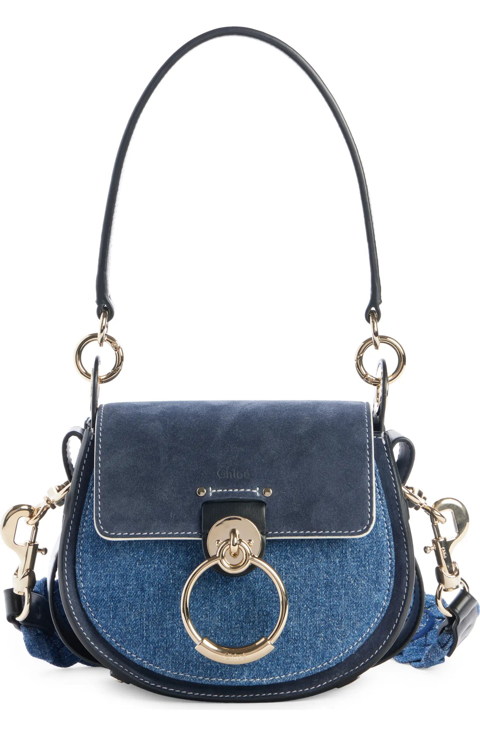 Small Tess Colorblock Denim & Suede Saddle Bag | Nordstrom