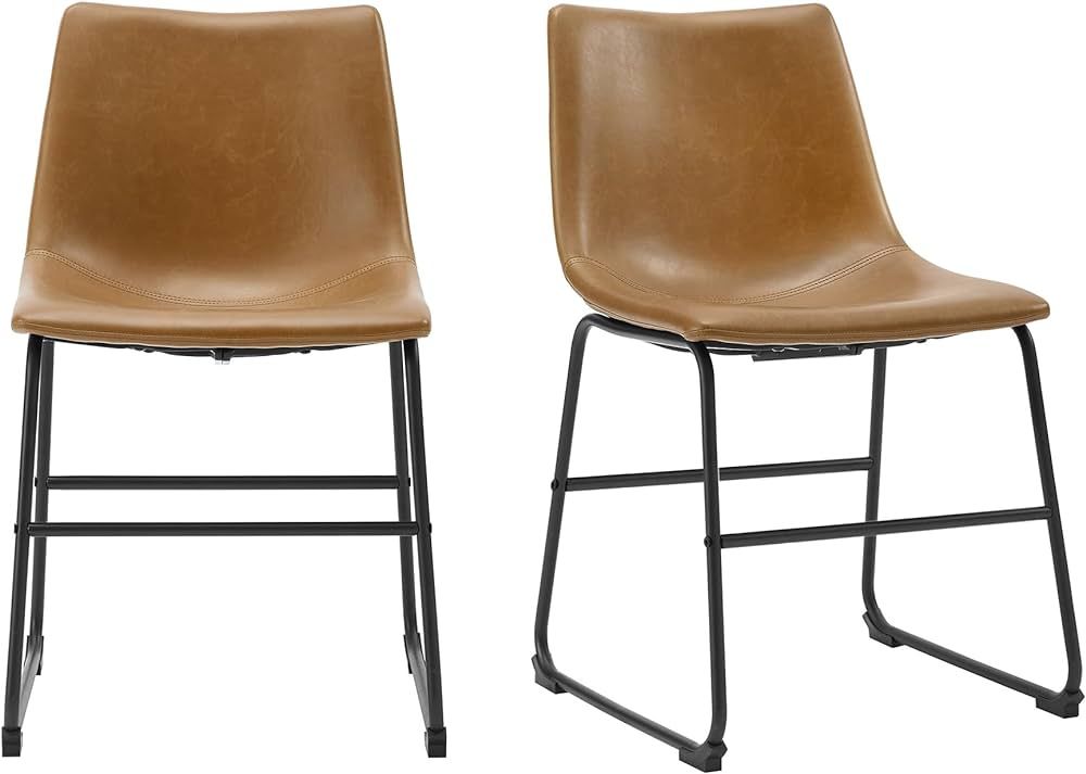 Walker Edison Douglas Urban Industrial Faux Leather Armless Dining Chairs, Set of 2, Whiskey Brow... | Amazon (US)