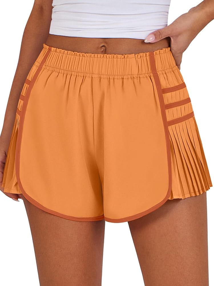 Caracilia Womens Workout Shorts Flowy Pleated Athletic Running Skort 2024 Trendy Summer Clothes | Amazon (US)