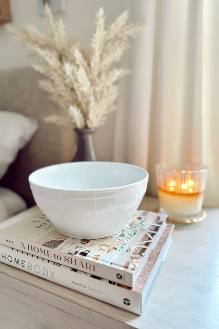 Nightstand styling for your bedroom // Use a bowl like this one I found at Nordstrom Rack to corral your keys, chapstick and other essentials. Place on top of books to complete the look  

#LTKunder50 #LTKhome #LTKFind