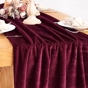 Socomi Burgundy Wine Red Velvet Table Runner 20 x 120 Inches 10ft Luxurious Thick Cotton Christma... | Amazon (US)
