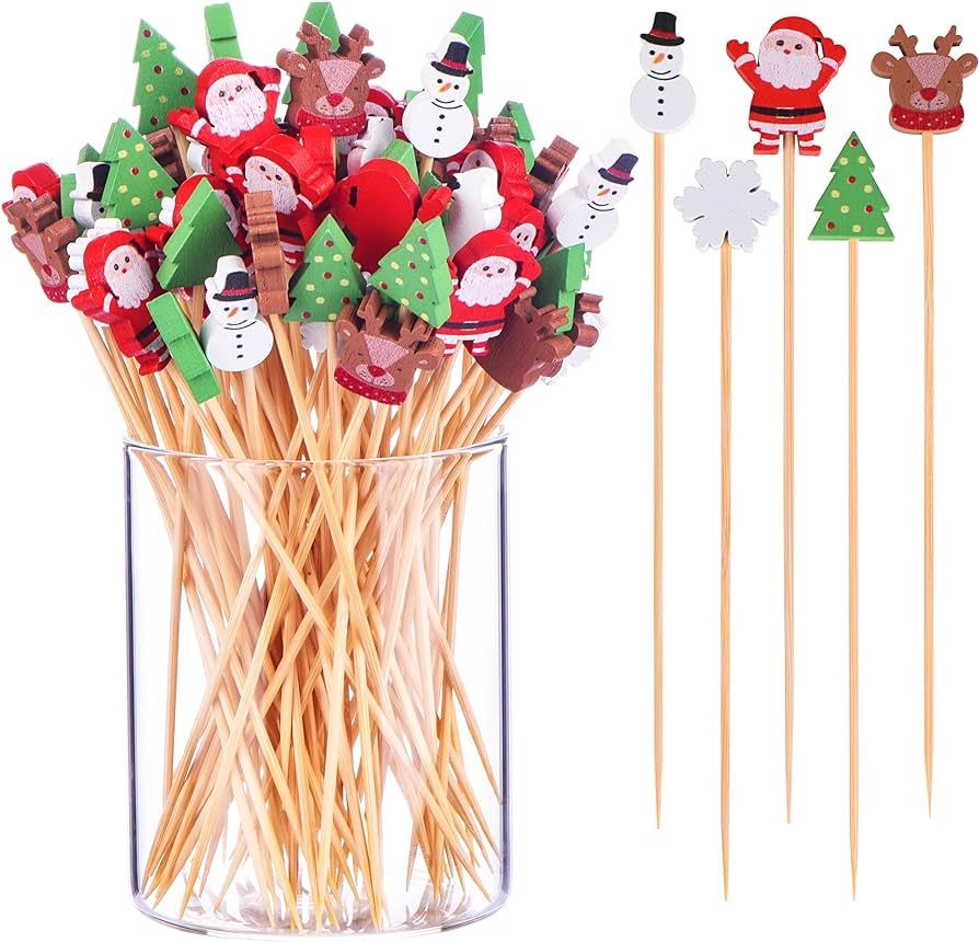 100 Pack Christmas Toothpicks for Appetizers, 4.7 Inch Natural Bamboo Cocktail Picks for Cake Des... | Amazon (US)