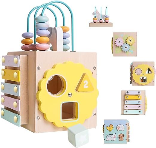 iwood Wooden Kids Baby Activity Play Cube - Wood Toy Gift Set for Boys and Girls - One 1, 2 Year ... | Amazon (US)